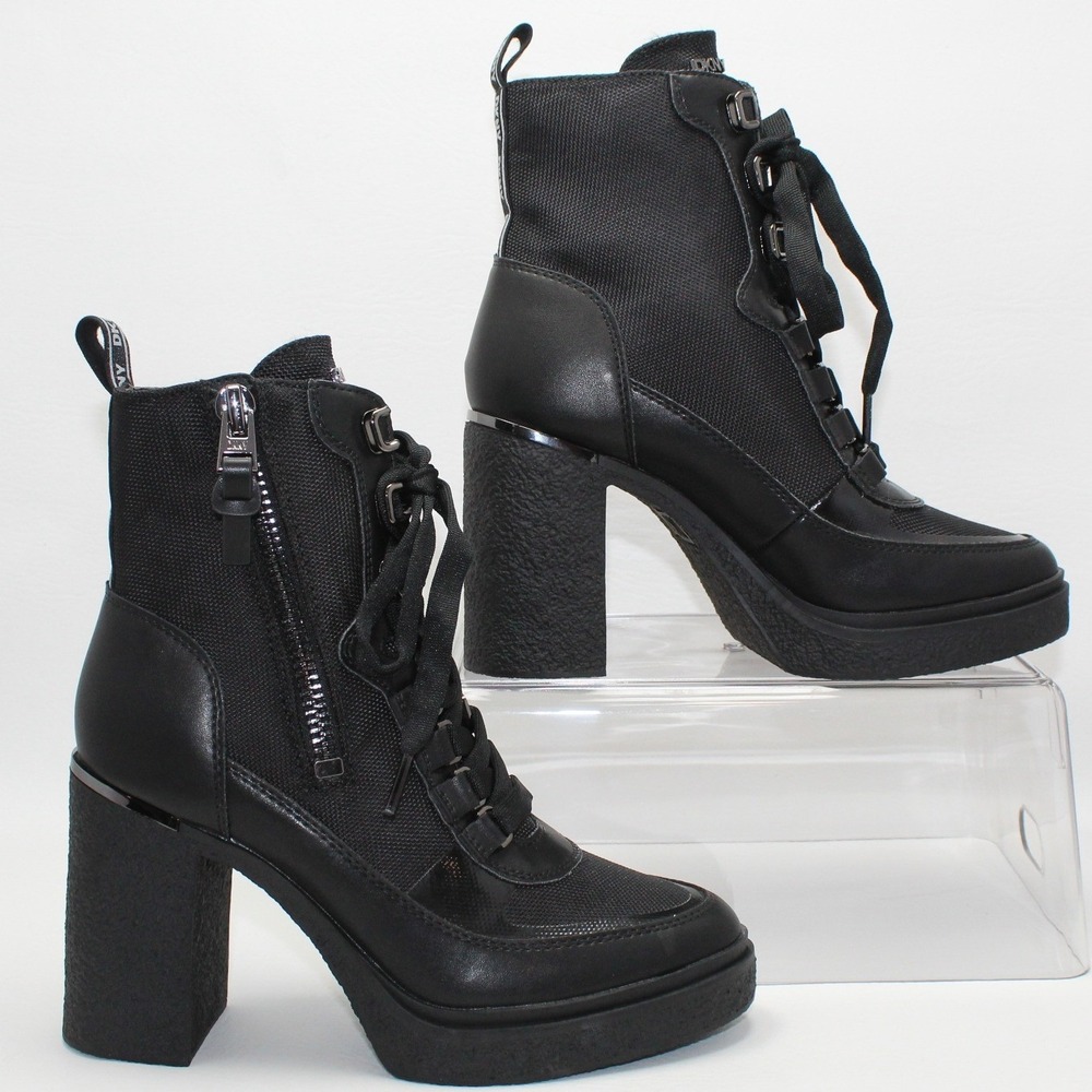 DKNY Toia Lace Up Zip Platform Black Combat Booties Boots Women's Size 6 NWOB‎
